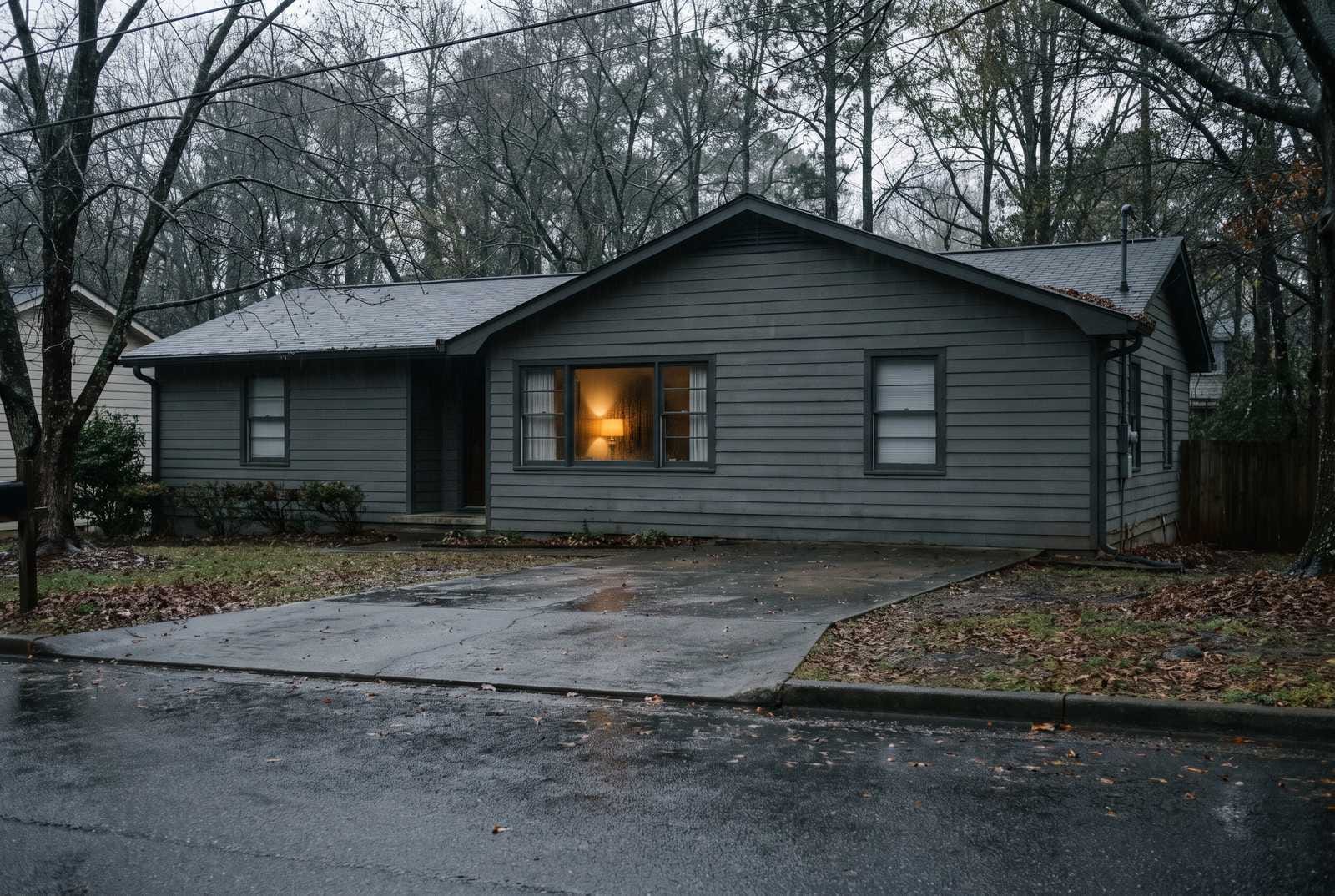 The front wall of an older single-story house newly clad in fiber cement lap siding.