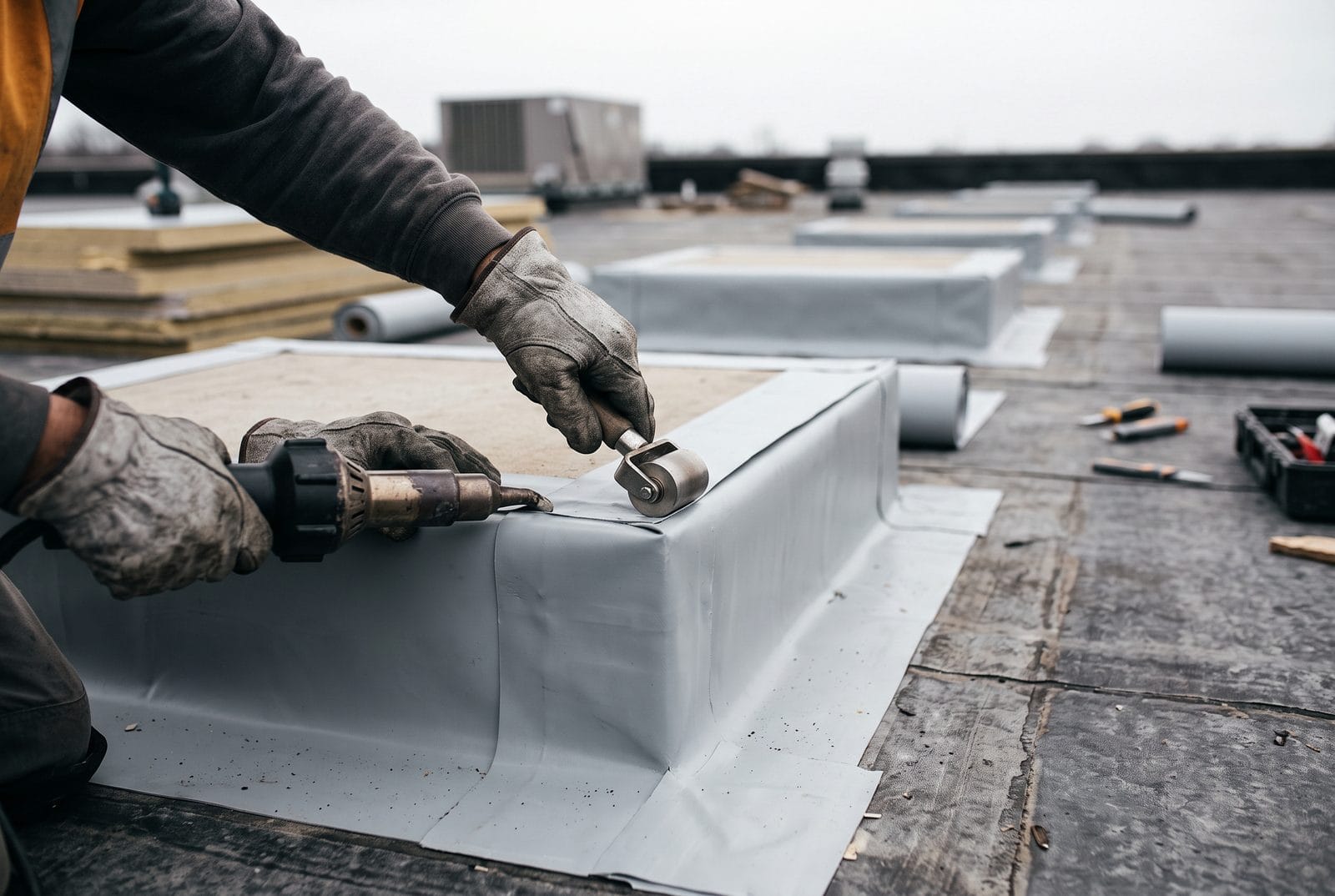 Roof-top units on a re-detailed membrane roof.